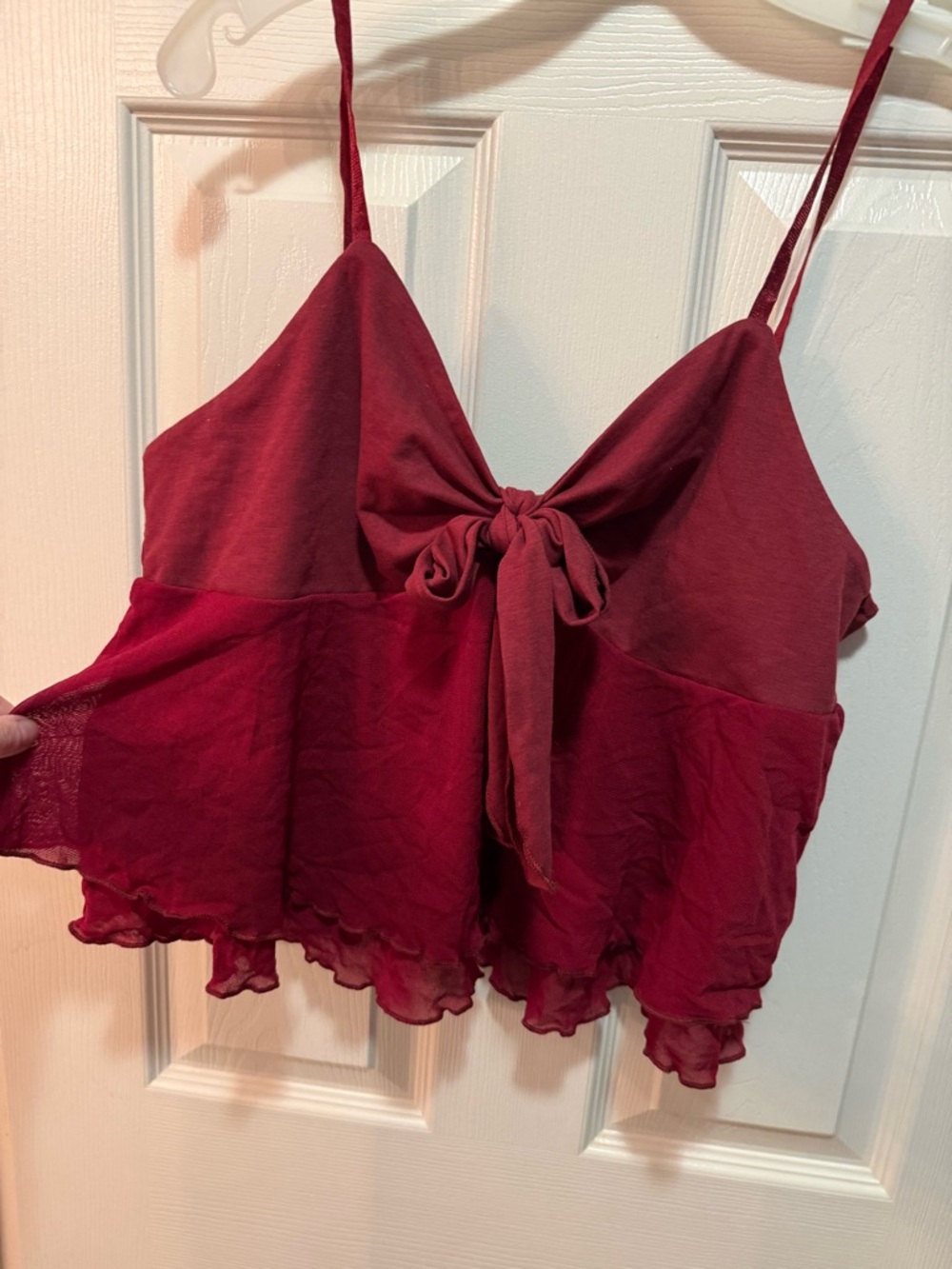 NWOT Women’s Burgundy Tie-Front Adjustable Strap Crop Top size XL - Picture 2 of 4